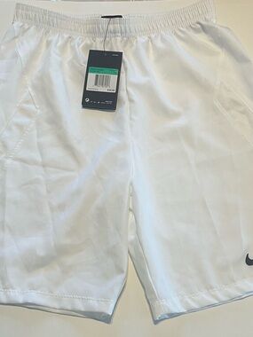 Nike youth unisex White Athletic Performance Shorts with Black Swoosh